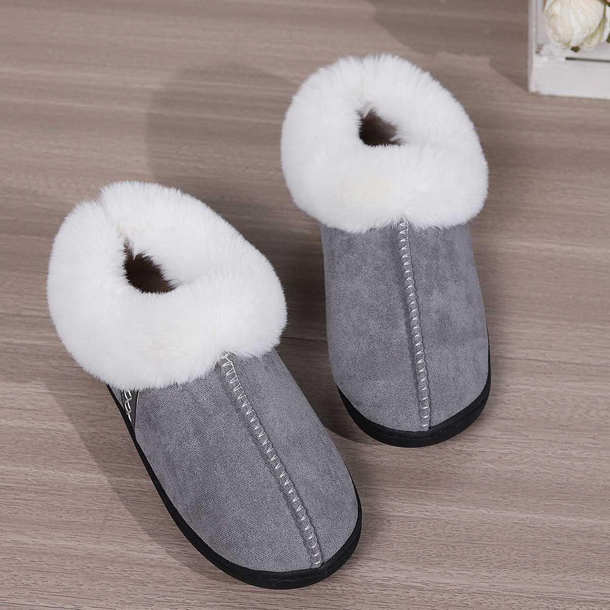 Home cotton slippers female Baotou cotton drag indoor household non-slip neutral slippers_voghion.com