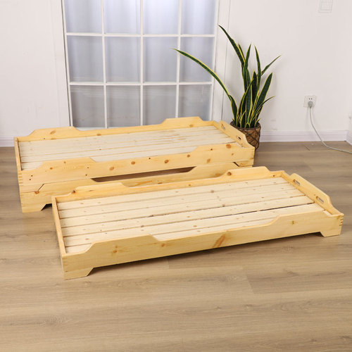 Wholesale kindergarten nap beds, oak children's bed, student daycare folding bed, solid wood baby bed with guardrails