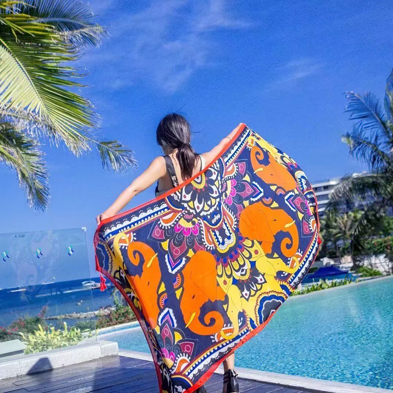 Sopa de satén de twill para mujeres 2025 bufandas de viento nacional de verano tibetanas bufandas de seda protector solar lago Qinghai turismo foto toalla de playa