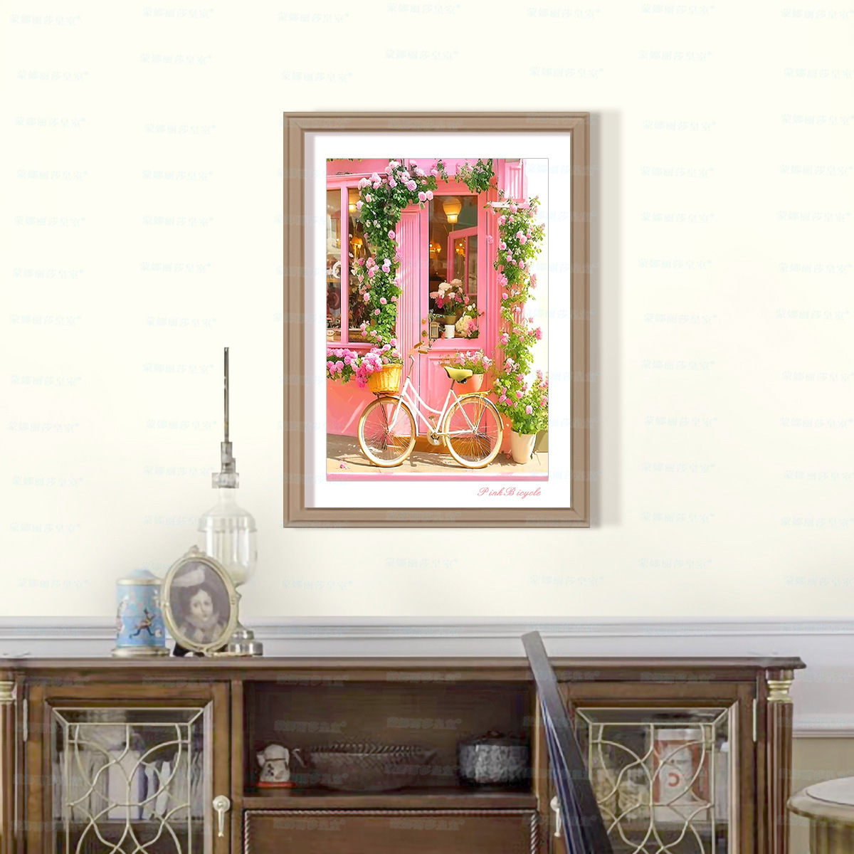 Mona Lisa real bordado de flores rosadas nueva fresca simple estética sala de estar bordado de hilo hecho a mano image 2