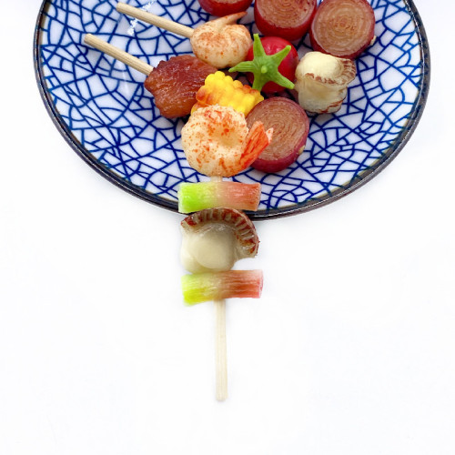 Manufacturer wholesale mini barbecue skewers toys simulation food meat model barbecue Japanese and Korean style hairpin card accessories