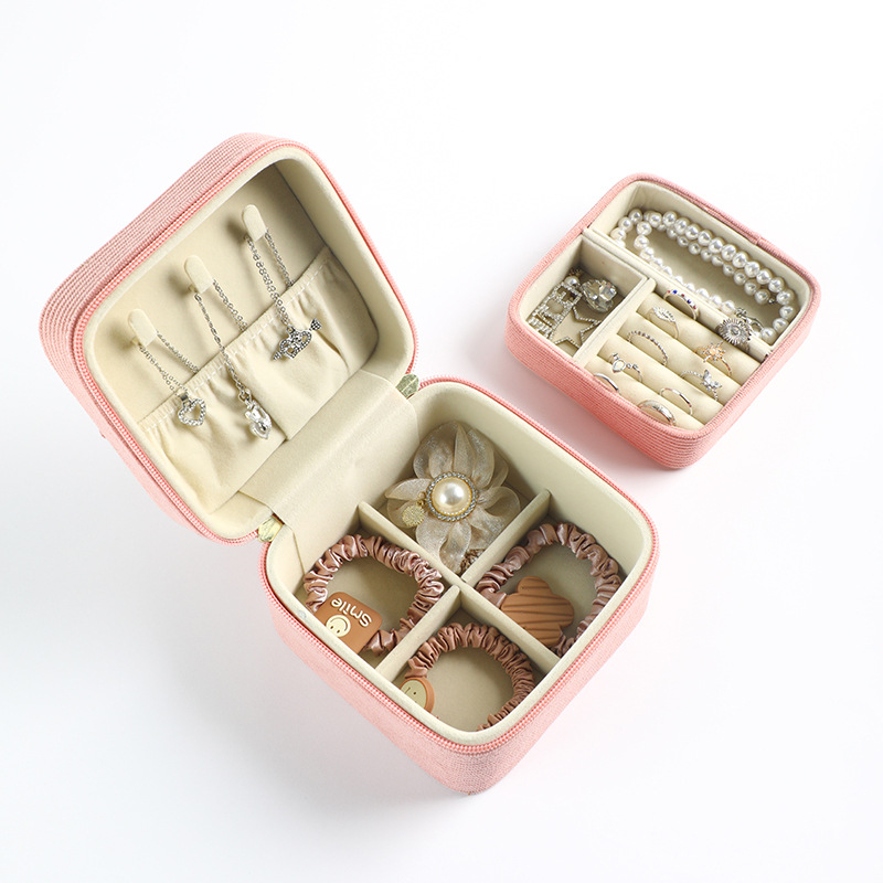 Caja de joyería portátil de melee de alta calidad, bolsa de maquillaje de viaje de gran capacidad, joyería lápiz labial, caja de almacenamiento con cremallera portátil