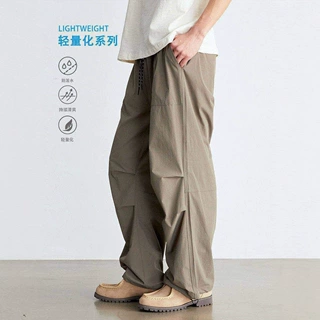 夏季新款廓形纯色褶皱伞兵裤男美式复古休闲阔腿丛林裤垂坠感长裤