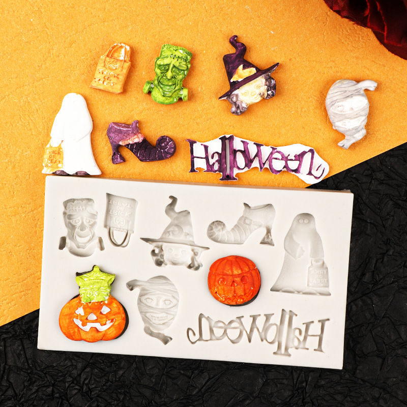 Tema de Halloween feliz HALLWEEN carta fantasma momia calabaza luz molde silicona DIY para hornear