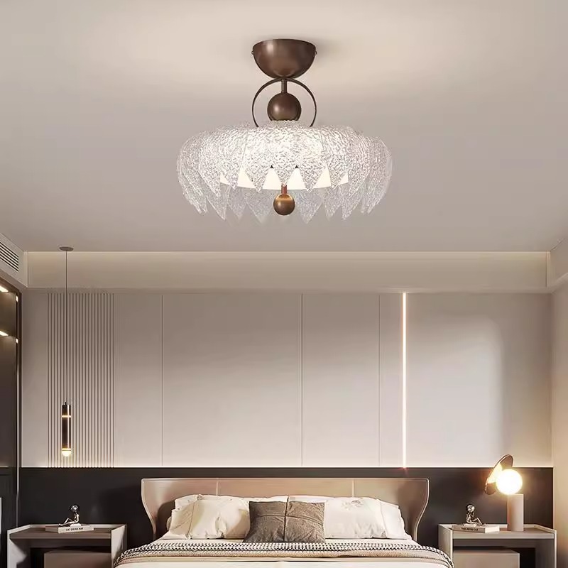 Lámpara de techo de dormitorio de estilo antiguo francés Lámpara de protección ocular de estudio de espectro completo LED de cristal retro de lujo ligero americano