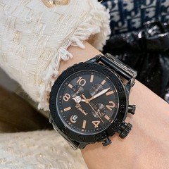 蒂米妮中性款個性潮流時尚不鏽鋼帶日曆黑色大錶盤女士手錶多功能