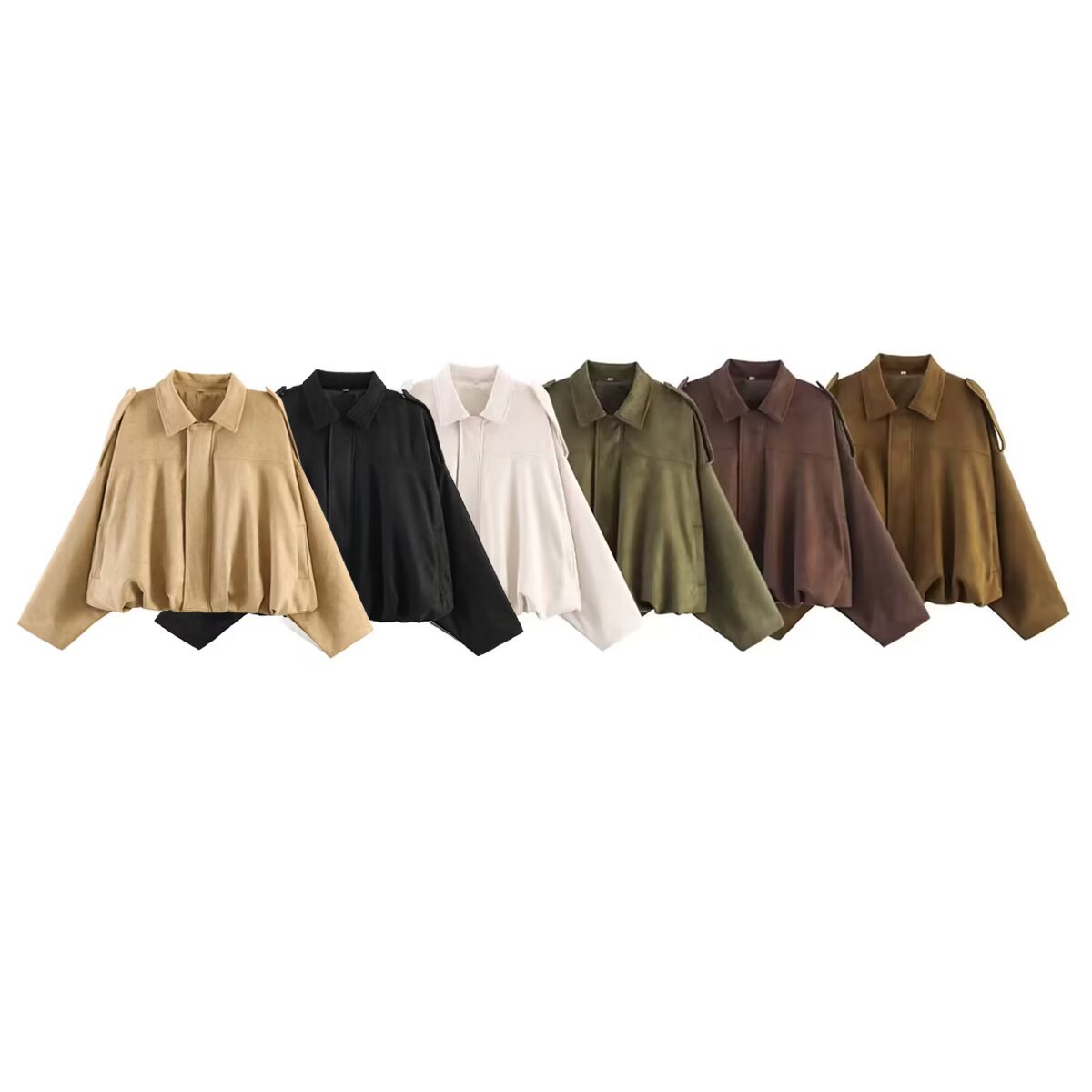 2025 Autumn and Winter European and American Cross-Border Women's Clothing with Flap Pocket Pants Suede Texture Bomber Jacket W107 8868