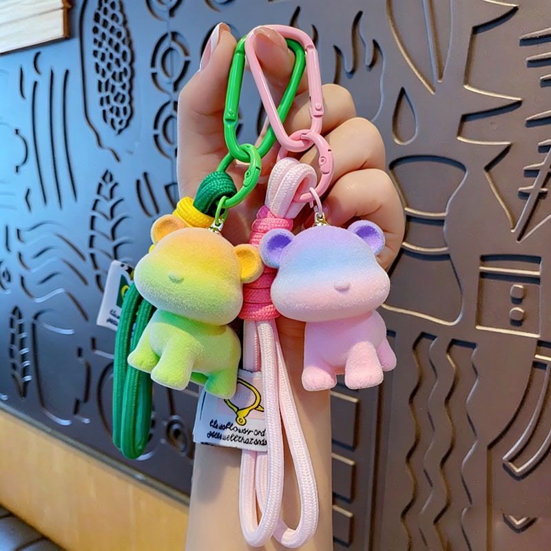 Cartoon Resin Flocked Bear Keychain Exquisite Couple Bag Phone Pendant Bear Figurine Gift Wholesale Cartoon Resin Flocked Bear Keychain Exquisite Couple Bag Phone Pendant Bear Figurine Gift Wholesale
