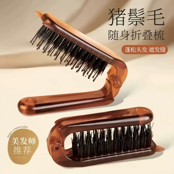 Boar Bristle Comb, Foldable Telescopic Comb, Foldable Hair Styling Comb, Fluffy Styling Makeup Comb, Portable Foldable Comb