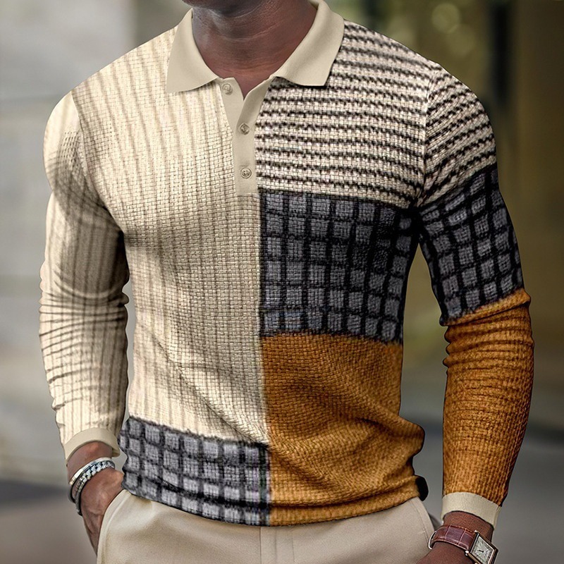 2023 Frühjahr Neues 3D-bedrucktes lässiges langärmeliges Poloshirt für Herren_voghion.com