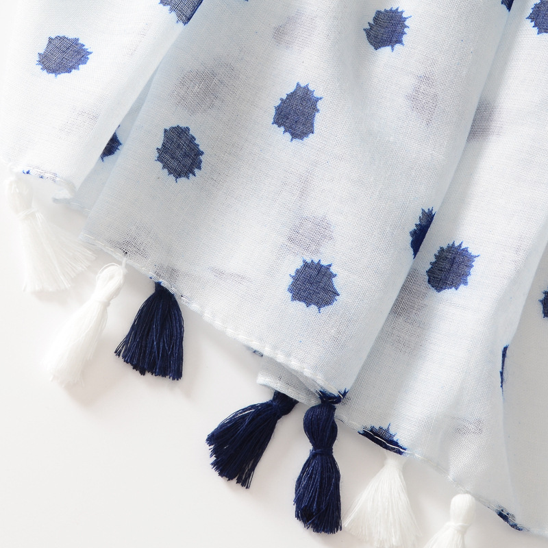 Azul dulce fresco impreso algodón y lino sensación bufanda de seda viajes protección solar decorativa toalla playa al aire libre aire acondicionado chal