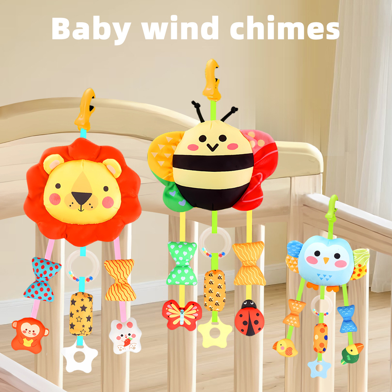 Infant and toddler cartoon-shaped crib hanging pull-up toy wind chime stroller hanging soothing rattle early education toy dropshipping