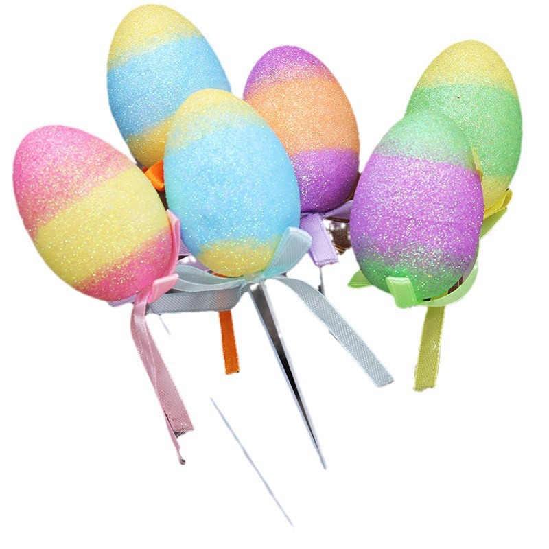Insertar palillo lentejuelas colorido huevo de Pascua huevo de juguete de dibujos animados del Día de Decoración Pascua 4*6cm espuma colorido huevo palillos