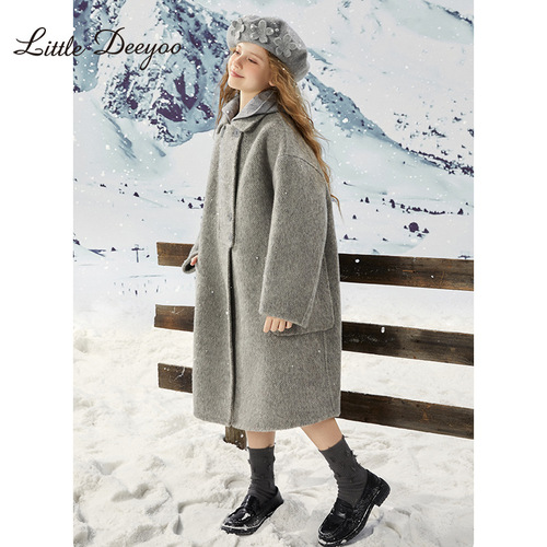 Women and Children's Spring and Autumn Double-Sided Cashmere Coat Children's Winter Stylish Thick Wool Felt Top Coat for Older Children Long-Sleeve Outerwear