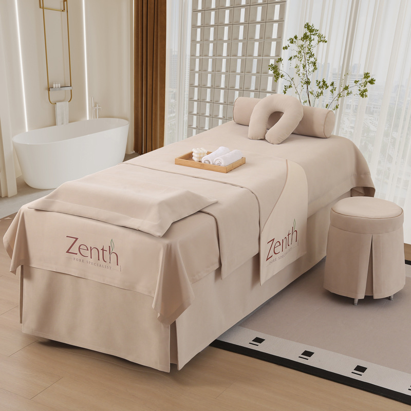 New Beauty Bed Cover Four-Piece Set, Accessible Luxury and High-End Beauty Salon Massage Head Therapy Ear Picking Eyelashes Bed Sheetss Customized