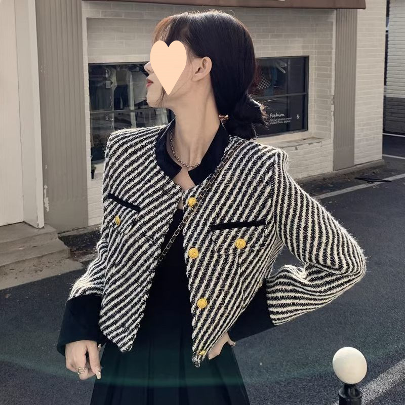 財千金小香風外套女小個子2025早春加厚高檔短款立領上衣洋氣