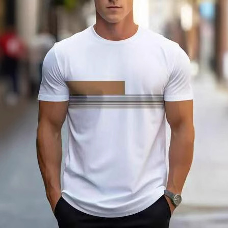New 2025 Cross-border 3D Short-sleeve Men's Striped Print Youth Summer Casual Men's 3D T-shirt Round Neck Top