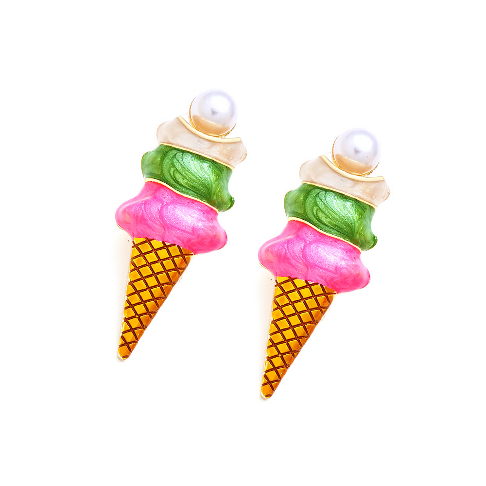 1 Pair Quantity Casual Occasion Zinc alloy Material Ice Cream Pattern Simple Style Ice Cream Zinc Alloy Enamel Artificial Pearls Women's Ear Studs