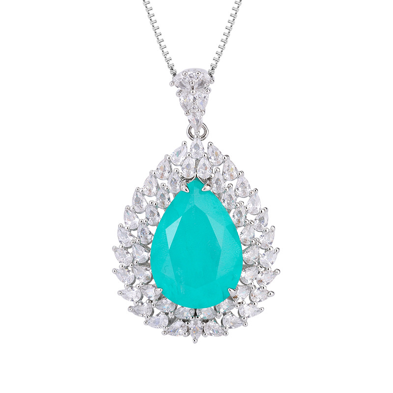 Zhuang Sheng joyería cobre inferior oro plateado traje europeo y americano simulación color tesoro gota de agua diamante anillo colgante 13*18