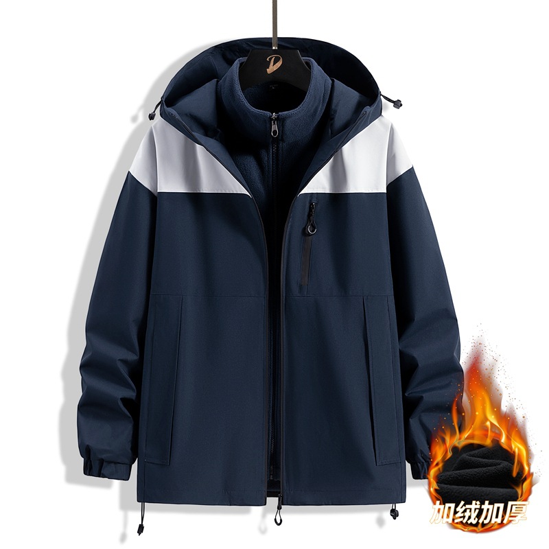 3 - en - 1 vestir de asalto para hombres otoño y invierno al aire libre función de viento engrosado a prueba de viento chaqueta encapuchada abrigo deportivo de moda