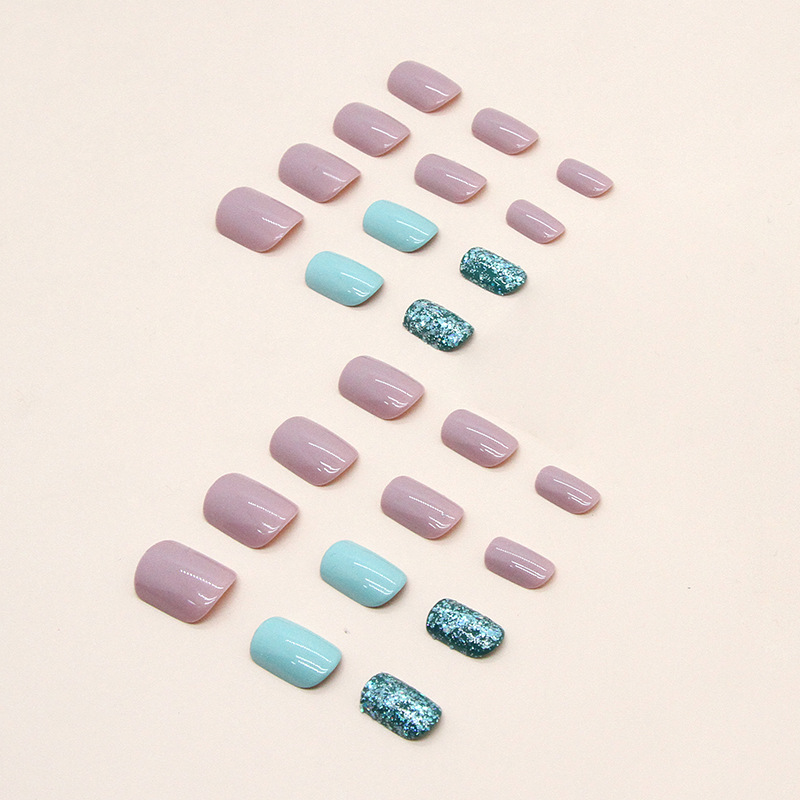 Pièces d'ongles courtes scintillantes, vert lac naturel et frais, à la mode, nouvelle collection printemps/été_voghion.com