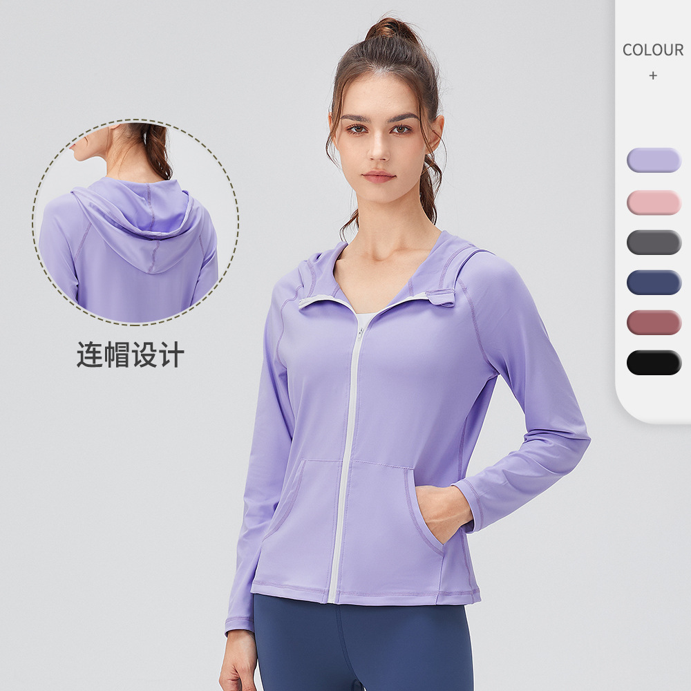 Women's Autumn And Winter Yoga Wear Hooded Slim Fit Fitness Clothes Zippered Quick- Drying Running Sports Jacket32624