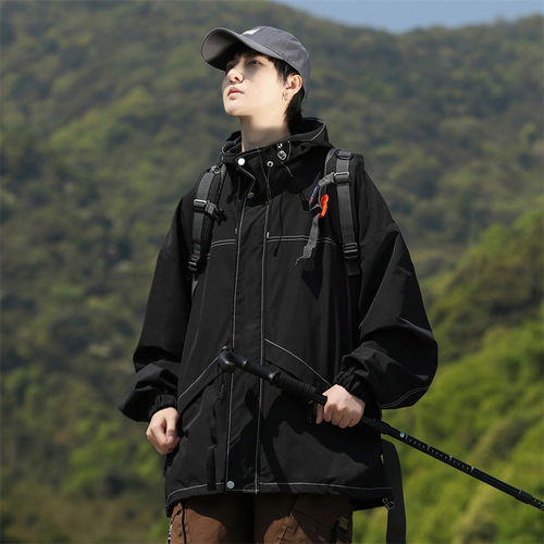 Mountain outdoor jacket men's new autumn hooded jacket windproof and waterproof mountaineering jacket casual jacket men's trend