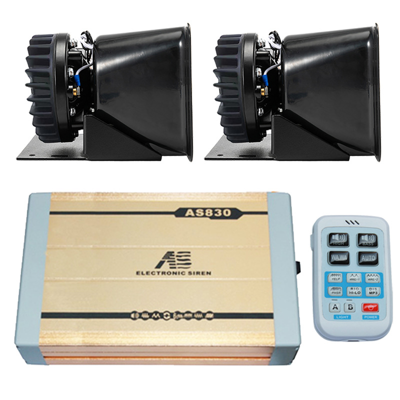 Car-mounted wireless alarm with high-definition loudspeaker, high-power siren, and high-frequency horn AS830+ with a round-mouthed speaker for heat dissipation