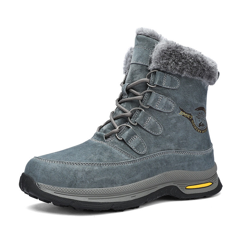 Giày bốt cổ cao nam da heo lót lông giữ ấm đế dày chống trượt — 618 kaki, 618 màu xám, 618 màu đen