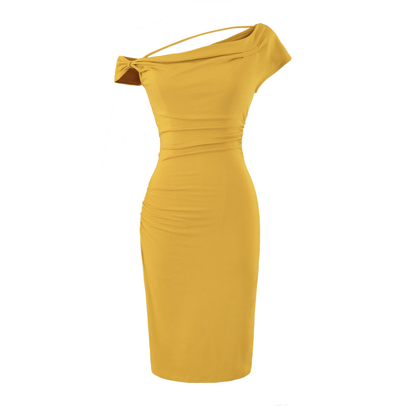 French-style pure and alluring socialite sexy and elegant ruched off-shoulder bodycon fishtail dress, stylish high-end mini gown French-style pure and alluring socialite sexy and elegant ruched off-shoulder bodycon fishtail dress, stylish high-end mini gown