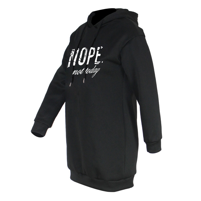 Sweater Women Autumn Winter Nope Printed Hooded Mid Length Top Short