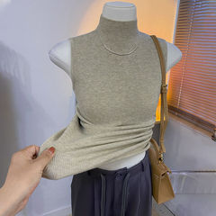 Half high neck sleeveless T-shirt for women's inner bottoming shirt 2023 summer new slim fit short outer top