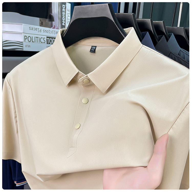 Áo polo nam tay ngắn cổ bẻ ẩn nút, chất liệu ice silk thấm hút nhanh khô — đen chi tiết 12