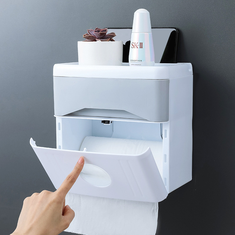 Bathroom Punch-Free Tissue Box, Simple Bathroom Storage Rack, Waterproof and Moisture-Proof Wall-Mounted Tissue Box, Large Size 
