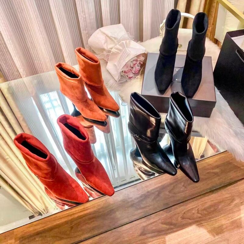 St. Cross-Border Pointed Toe Ys Fashionable Stiletto Slim Short Boots Women's Shoes 2025 Autumn/Winter New Suede Slouch Ankle Boots