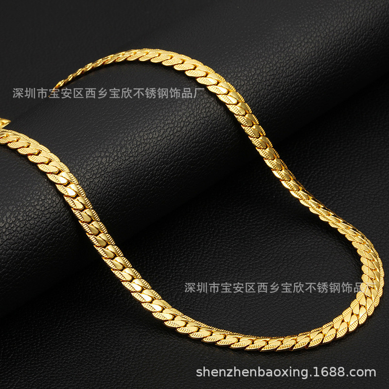 Stainless steel gold necklace men's hip hop nk encryption embossed Cuban chain Korean style clavicle chain jewelry female accessories