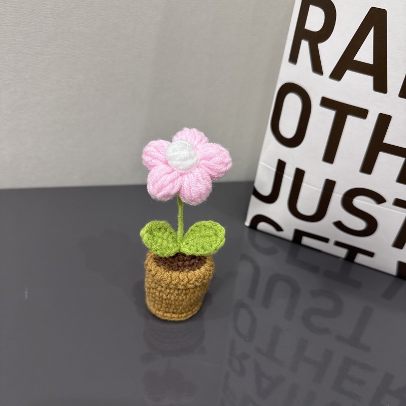 diy手工编织迷你盆栽花玫瑰花钩针自制郁金香办公室摆件毛线成品|undefined