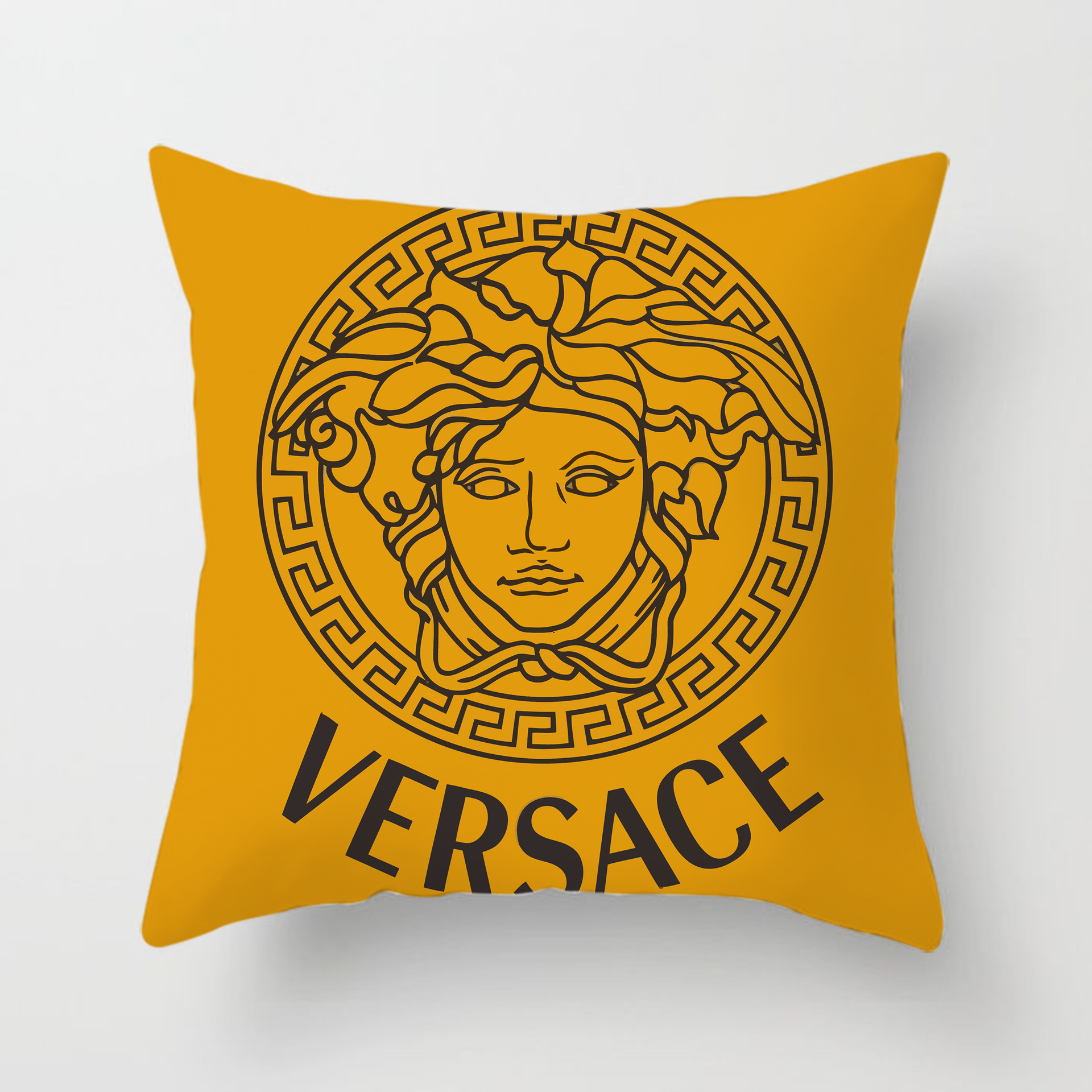 Cross-border AliExpress logo de marca europea y americana logo estilo de lujo ligero estilo cuadrado moda sala de estar sofá funda de almohada de felpa corta