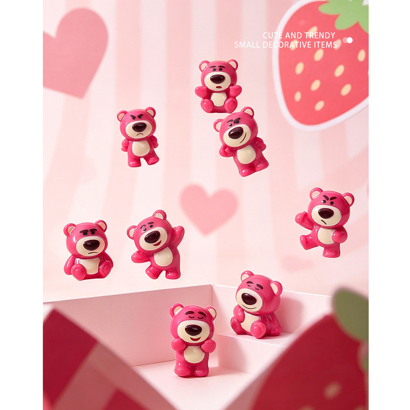 New Strawberry Bear Glossy Resin Figurine Mini Desktop Ornament DIY Keychain Accessory