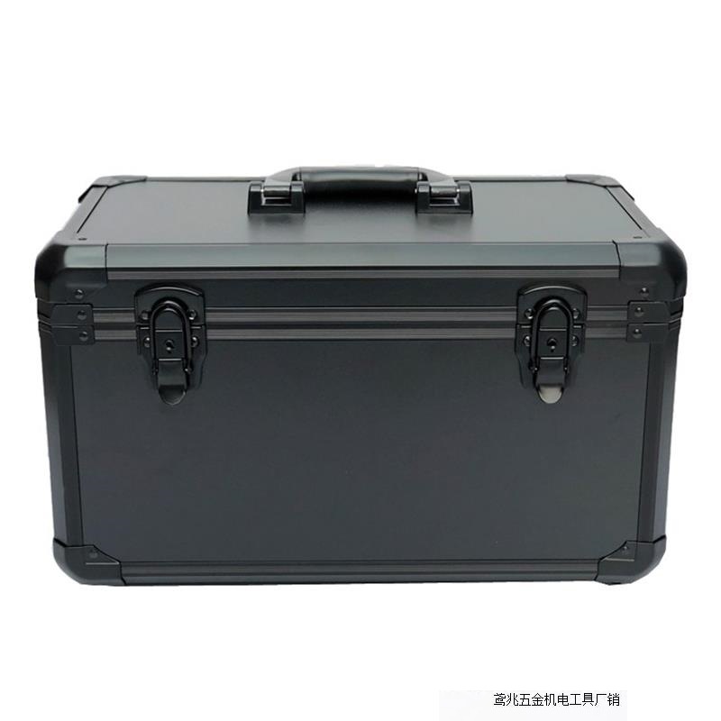 Caja de instrumentos portátiles multifuncional de aleación de aluminio negro de tamaño grande y medio, caja de herramientas de doble control de modelo aéreo con fábrica de esponjas de partición