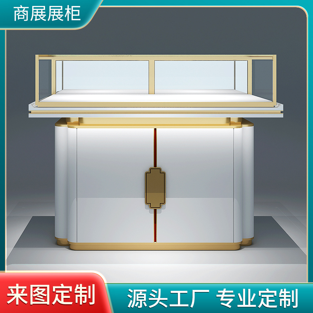 高端奢侈品展示柜黄金翡翠连锁店柜台首饰木质烤漆中岛柜 展柜工