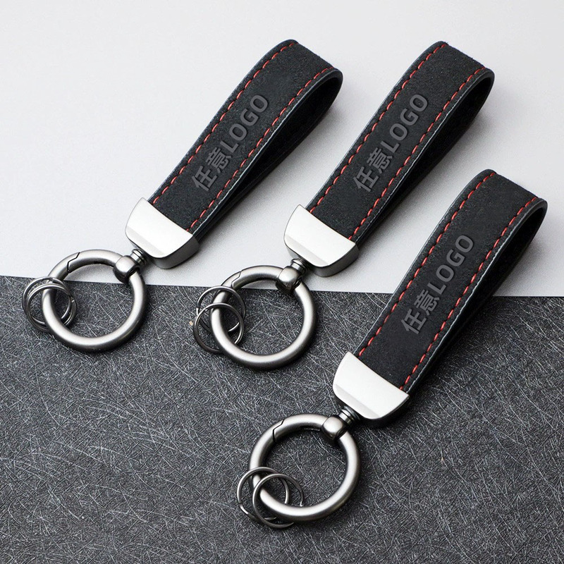 Cross-Border Popular Black Suede Keychain Car High-End Car Logo Pendant Motorcycle Electric Car Key Accessories