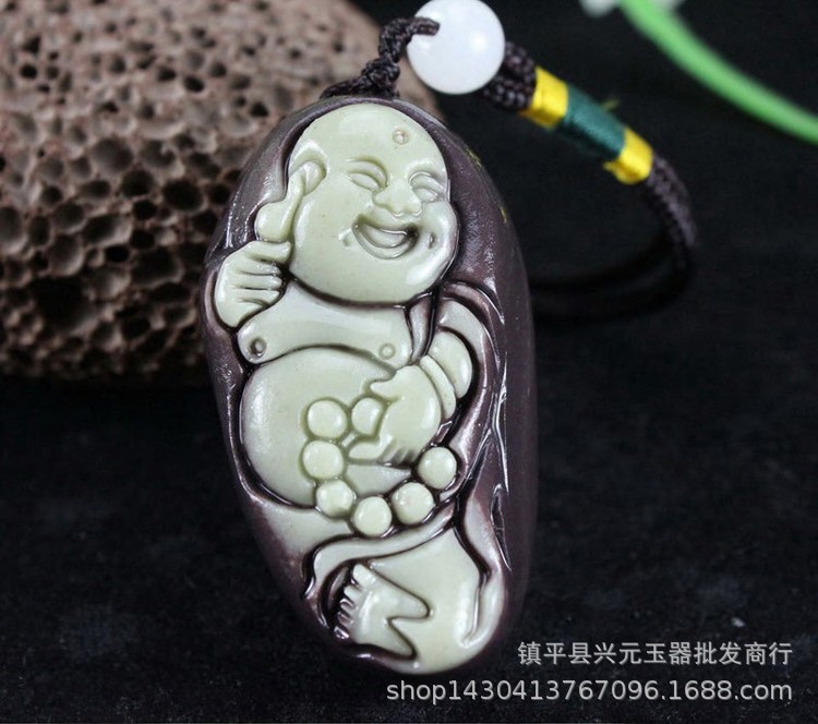 (2개) 난양 공장 직접 천연 보라색 가운 옥 손 조각 도매 MAITREYA 웃음 부처 손 조각 노인 선물