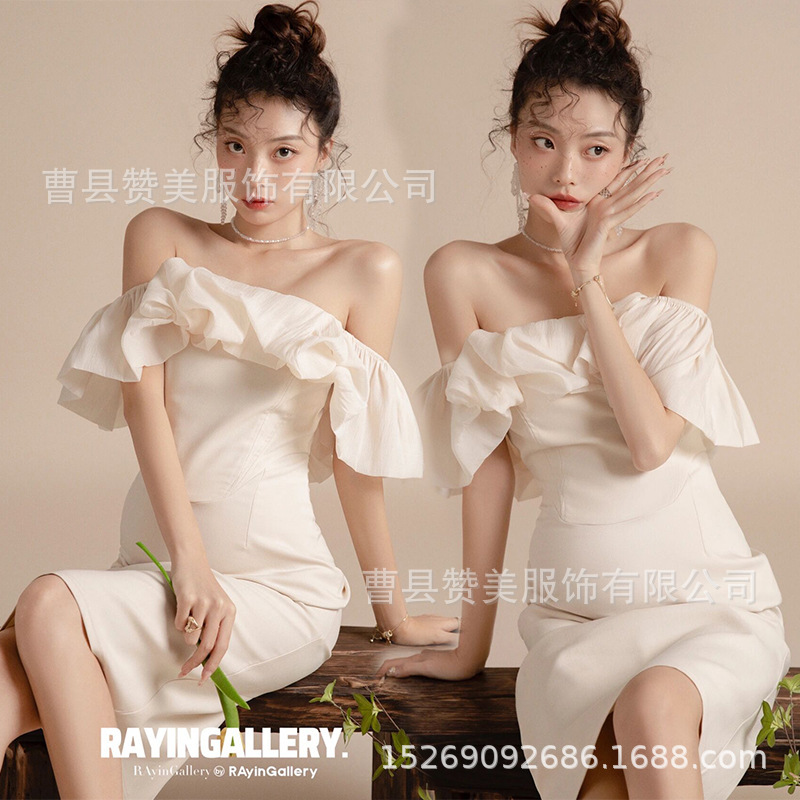 New Style Maternity Photo Studio High-End White Strapless Dress Maternity Photo Shoot Outfit