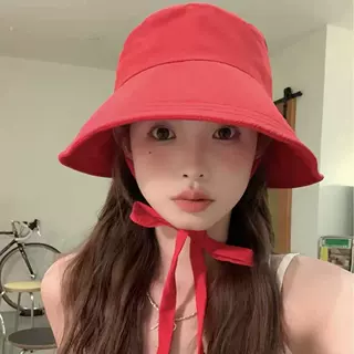 韩国大帽檐蝴蝶结遮阳渔夫帽女夏气质显脸小绑带沙滩防晒太阳帽子