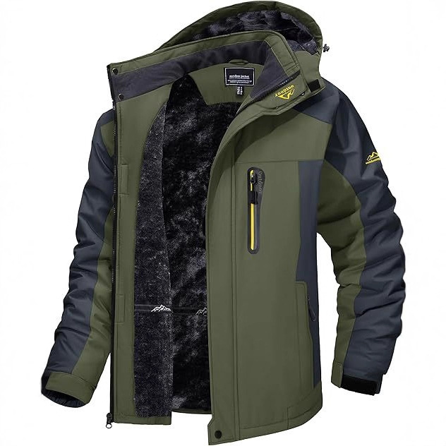 Winter Men's Ski Jacket, Plus-Size Loose Fit, Fleece-Lined, Thickened, Hooded, Warm Cotton Coat for Men