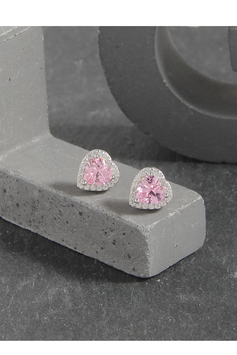 8g Weight Zircon Inlay Material 1 Pair 925 Sterling Silver Zircon Heart Shape Ear Studs