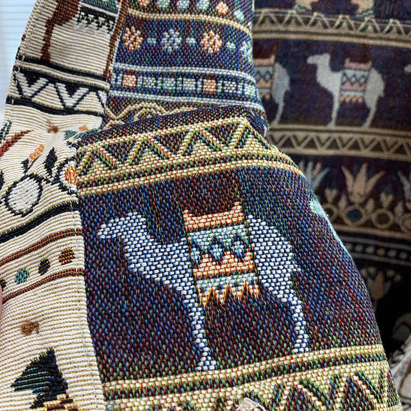 Nuevo cross-border jacquard de doble cara pesado estilo nacional retro V-collar chaleco casual japonés para hombres y mujeres chaqueta pequeña de marea