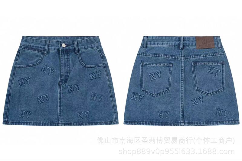 韓国 25ss 新 MLB 春夏新作 ny ビッグロゴ刺繍レディースカジュアルファッションデニムスカート|undefined