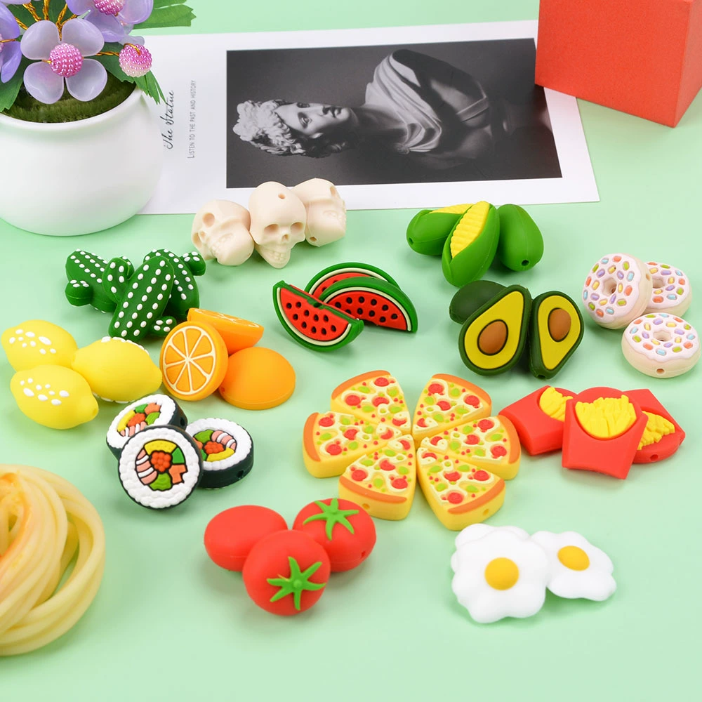 Креативный мультфильм Фрукты Силиконовые Бусины пищевые Силиконовые Бусины DIY Детская соска цепочка Игрушка прорезыватель оптом